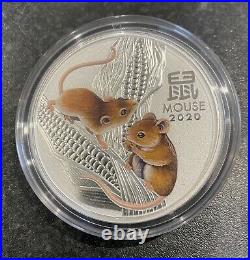 5oz Colour Year Of The Mouse 2020 Solid Silver Lunar Series 3 Coin 1st In Series