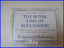 5oz solid 925 silver $25 coin ltd. Ed. 450 COOK ISLANDS Royal Line of Succession