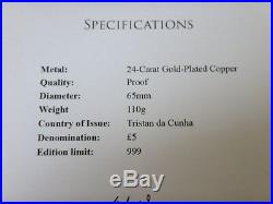 5oz solid 925 silver £5 coin Tristan Da Cunha ltd ed. 199 + similar gold plated