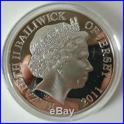 5oz solid. 925 silver proof £10 coin Jersey 2011 Ltd ed 371/ 450 box & COA -1230