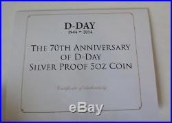5oz solid. 999 fine / pure silver COIN D Day 70th Anniversary 2014 & COA IOM