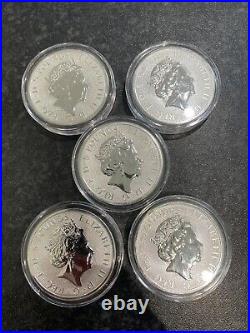 5x 2oz Queens Beasts Completer Solid Silver. 9999 Coins (10oz Total Silver) #2