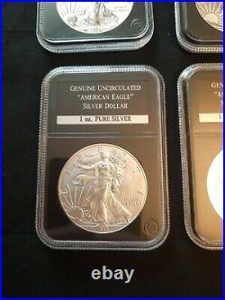 5x Complete Set American Eagle Solid Silver Dollars Proof Reverse Enhanced bu