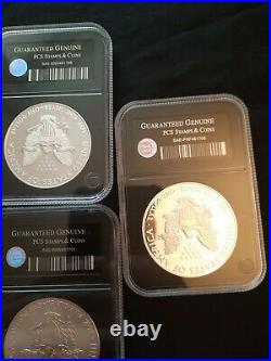 5x Complete Set American Eagle Solid Silver Dollars Proof Reverse Enhanced bu