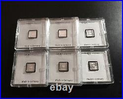 (6) Geiger 1 gram Silver Square Bars Encapsulated with Assay 6 Sequential SN's