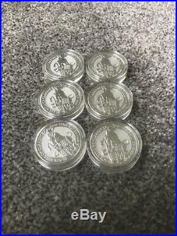 6 X 2oz Queens Beast Black Bull, Pure Solid Silver. 999 2018