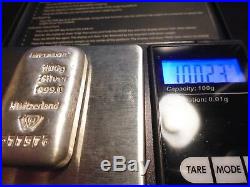 6 X Metalor 100 Gram. 999 Pure Solid Silver Bars Preowned Vg No Certificates