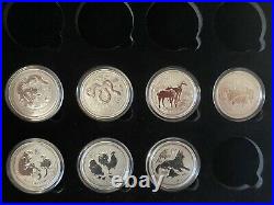 7 x 1/2oz (0.5oz) Solid Silver Lunar Series 2 Coin Set & Case. 2012-2018