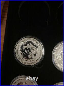 7 x 1/2oz (0.5oz) Solid Silver Lunar Series 2 Coin Set & Case. 2012-2018