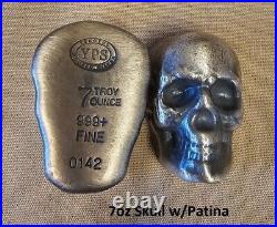 7oz YPS 3D 999 Fine Solid Silver SKULL withPatina Yeager's Poured Silver