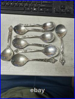 8 Reed & Barton 1905 Intaglio Sterling Silver Bullion Cream Soup Spoons No Mono