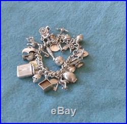 925 Solid Silver Curb Link Charm Bracelet With 30 Charms