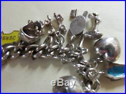 925 Solid Silver Curb Link Charm Bracelet With 23 Charms