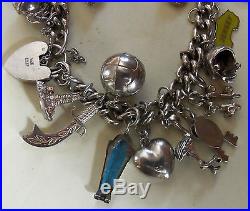 925 Solid Silver Curb Link Charm Bracelet With 23 Charms
