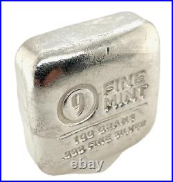 999 Fine100 Grams 9 Fine Mint Made in USA Silver Square Shaped Thick Bar 3.24oz