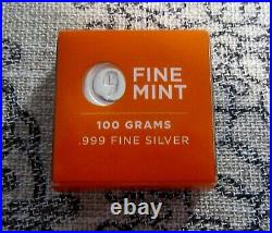 999 Fine 100 Gram 9 Fine Mint Made in USA Silver Square Shape with Case New In Box
