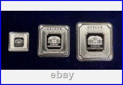 999 Fine Silver 10, 5 & 1 Gram Geiger Edelmetalle Square Silver Bars Set