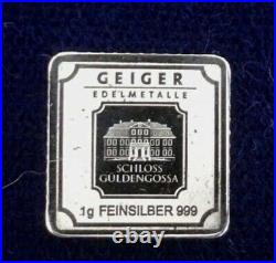 999 Fine Silver 10, 5 & 1 Gram Geiger Edelmetalle Square Silver Bars Set