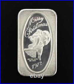 999 Fine Silver Vintage Santa Claus Father Christmas 1972 One Ounce Solid Bar