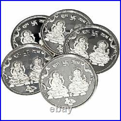 999 Ganesha Lakshmi / Laxmi Solid Pure Silver Twenty Gram Coins Set of Five Coi