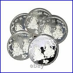 999 Ganesha Lakshmi / Laxmi Solid Pure Silver Twenty Gram Coins Set of Five Coi
