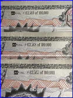 9 Silverback Dragons Limited Edition. 999 Fine Silver Note Consecutive Numbers