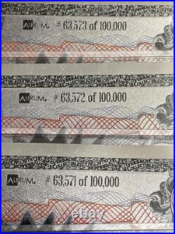9 Silverback Dragons Limited Edition. 999 Fine Silver Note Consecutive Numbers