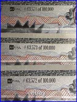 9 Silverback Dragons Limited Edition. 999 Fine Silver Note Consecutive Numbers