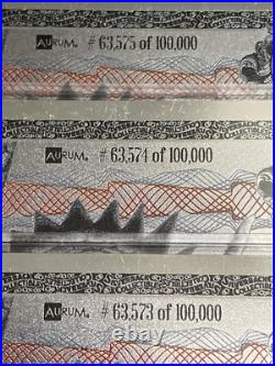 9 Silverback Dragons Limited Edition. 999 Fine Silver Note Consecutive Numbers