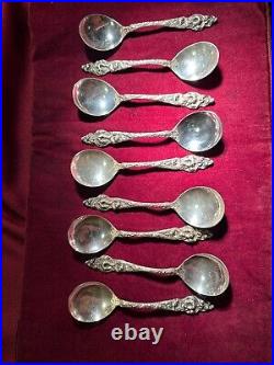 9 Sterling Silver Bullion/Soup Spoons by Reed & Barton Les Six Fieurs Pattern