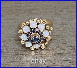 ANTIQUE 12k Solid Gold Sapphire & Opal Ring Scrap or Repair 6.2g Size 5.75