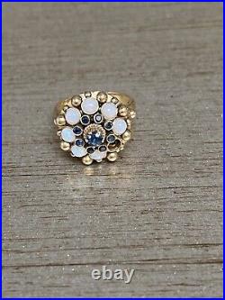 ANTIQUE 12k Solid Gold Sapphire & Opal Ring Scrap or Repair 6.2g Size 5.75