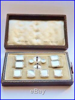Antique Art Deco 14ct Yellow Gold Border & Solid Silver Cufflink Dress Set Boxed