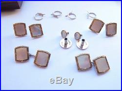 Antique Art Deco 14ct Yellow Gold Border & Solid Silver Cufflink Dress Set Boxed
