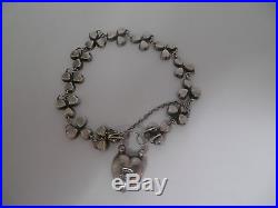 Antique Solid Silver Agate Clover Shamrock Padlock Bracelet Birmingham 1906