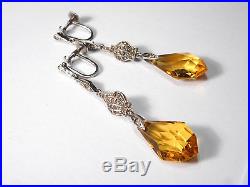 ANTIQUE SOLID SILVER PASTE DROP EARRINGS. (screw fitting)
