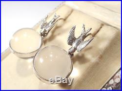 ANTIQUE SOLID SILVER ROCK CRYSTAL (pools of light) DROP EARRINGS