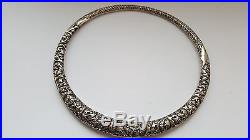 Antique Victorian Era Ornate Solid Silver Tribal Style Ladies Necklace Choker