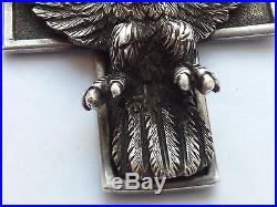 ANTIQUE VICTORIAN SOLID SILVER GOTHIC EAGLE CROSS MEDAL c1856 BY A. D. L LONDON