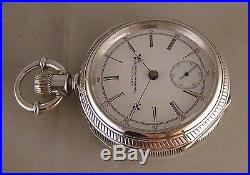 ANTIQUE WALTHAM CRESCENT St SOLID SILVER OPEN FACE 18s POCKET WATCH YEAR 1892