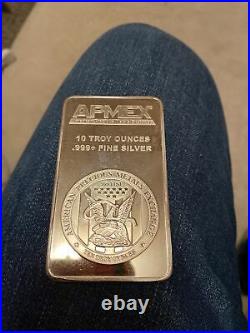 APMEX Solid Pure Silver 10oz Ten Ounce Troy 312 grams. 999 Fine Bullion Bar