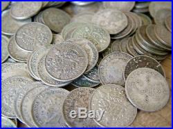 Approximately 290 Pre47 Antique Solid Silver 3d Threepence Coins 413g Unsorted
