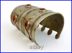 ATQ Silver Carnelian Solid Claw Cuff Bracelet Nineteenth Century Turkmenistan