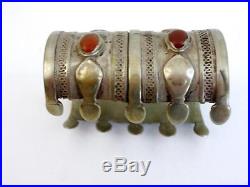 ATQ Silver Carnelian Solid Claw Cuff Bracelet Nineteenth Century Turkmenistan