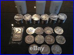 A collection of Solid 1oz. 999 Solid Silver coins and Silver bar totalling 76oz