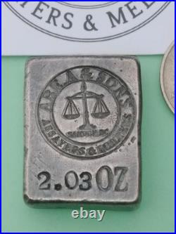 Abe. A & Sons 2.03oz silver bar with COA Sandon BC Canada Great charm and toning