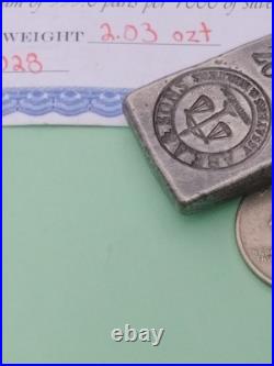 Abe. A & Sons 2.03oz silver bar with COA Sandon BC Canada Great charm and toning