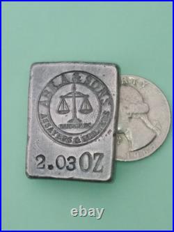 Abe. A & Sons 2.03oz silver bar with COA Sandon BC Canada Great charm and toning