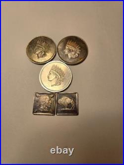 American Indian Set Three 1 Oz. 999 Fine Silver Rounds Two 1/4 Oz Square Buffalo