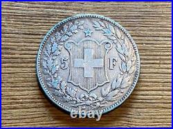 Antique 1890 solid silver 5 francs coin Helvetica Confoederatio Switzerland RARE
